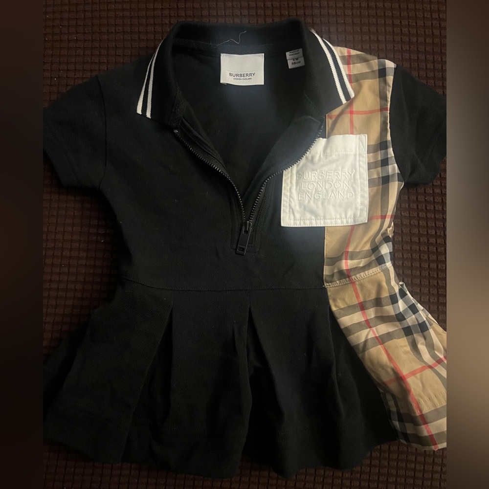 Burberry Black and Tan Polo Shirt Dress with Classic Check Pattern